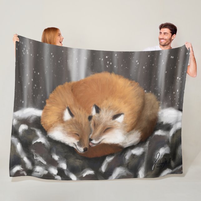 Fox Love on Stone Haven Fleece Blanket (In Situ)