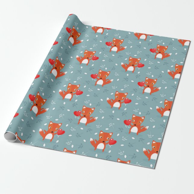 Fox Love Pattern Wrapping Paper (Unrolled)