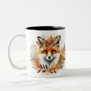Fox Lover Autum/Fall woodland monogram birthday Two-Tone Coffee Mug