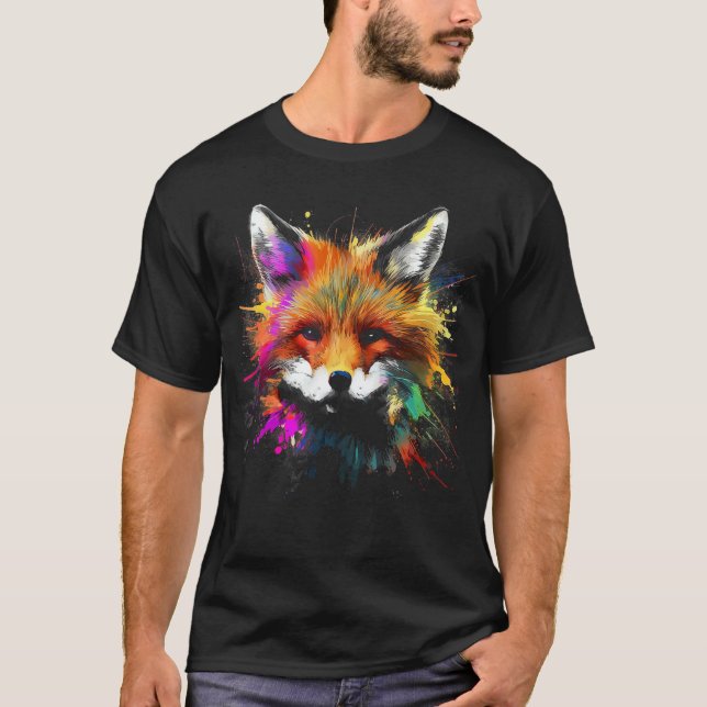 Fox Lover Colourful Artwork Animal Motif Fox T-Shirt (Front)
