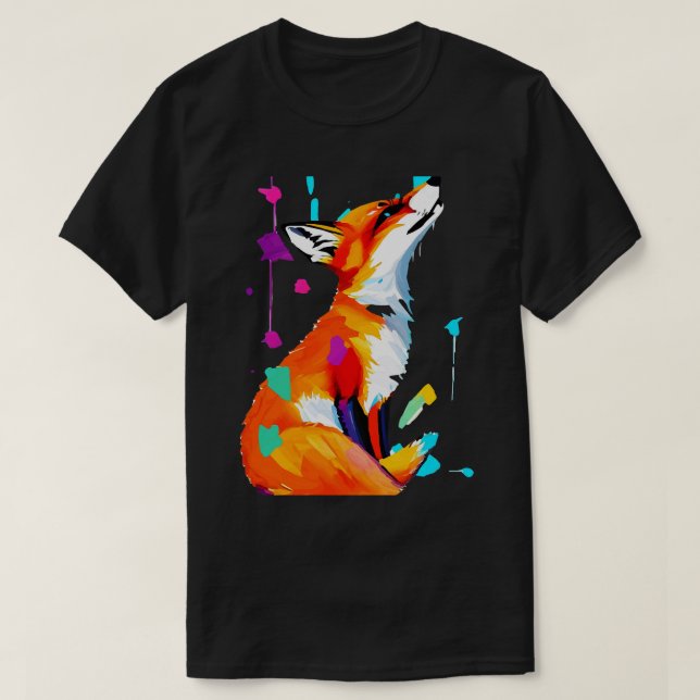Fox Lover Drawing oil painting artwork of a fox T-Shirt (Design Front)