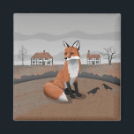 Fox Magnet<br><div class="desc">Colourful artwork of a fox in the English countryside,  with old timber-framed houses in the background.  Perfect for anyone who loves folk art.</div>