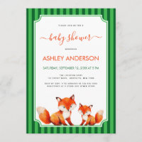 Fox Mama and Baby Shower Green Stripes Cute