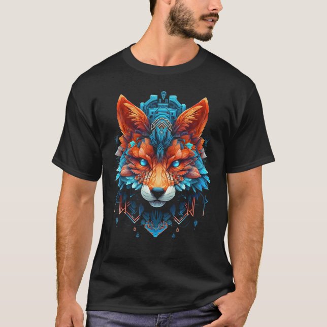 Fox Mandala Blue Eyes Animal Art Fox T-Shirt (Front)
