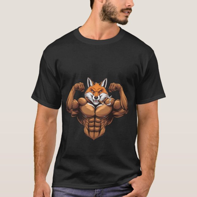 Fox Mean Muscular fox Smoking fox Cigar fox  T-Shirt (Front)