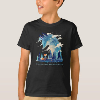 Fox meeting Cosmic fox spirit in starry sky art T-Shirt