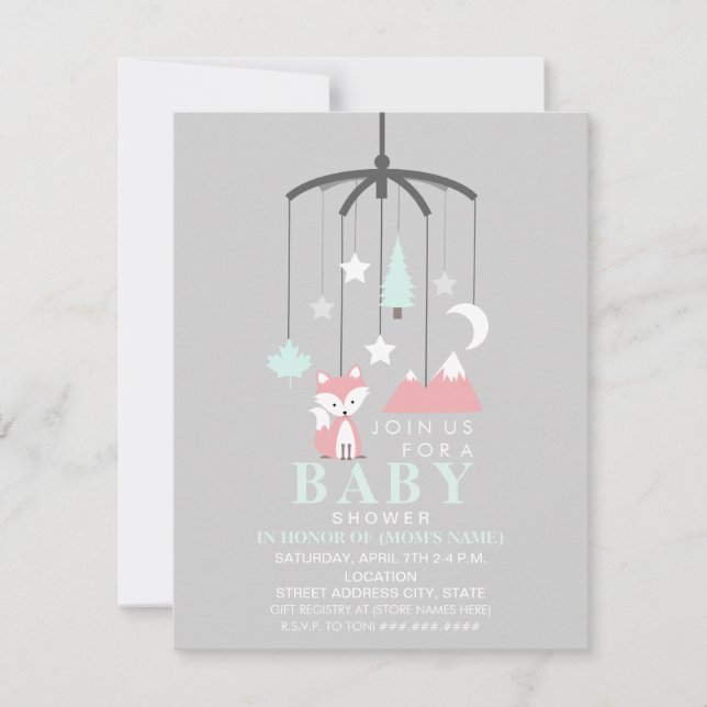 Fox Mobile Modern Girl Baby Shower Invitation (Front)