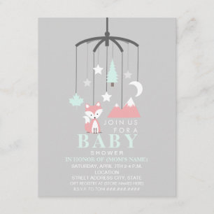 Fox Mobile Modern Girl Baby Shower Invitation