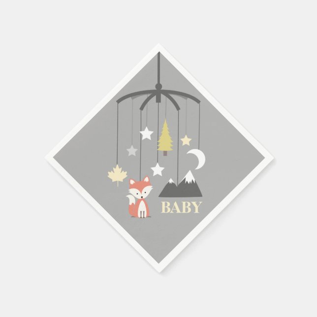 Fox Mobile Modern Neutral Baby Shower Napkins (Corner)
