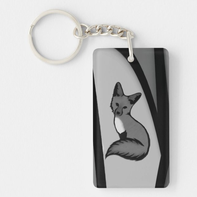 Fox Modern Art Design in Silver Key Ring (Front)