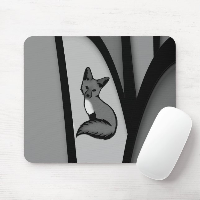 Fox Modern Art Design in Silver Mouse Mat (With Mouse)