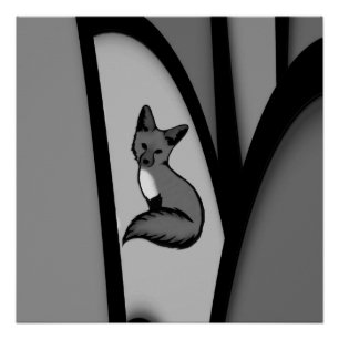 Fox Modern Art Design in Silver Poster