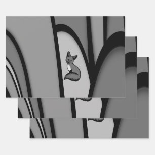 Fox Modern Art Design in Silver Wrapping Paper Sheet