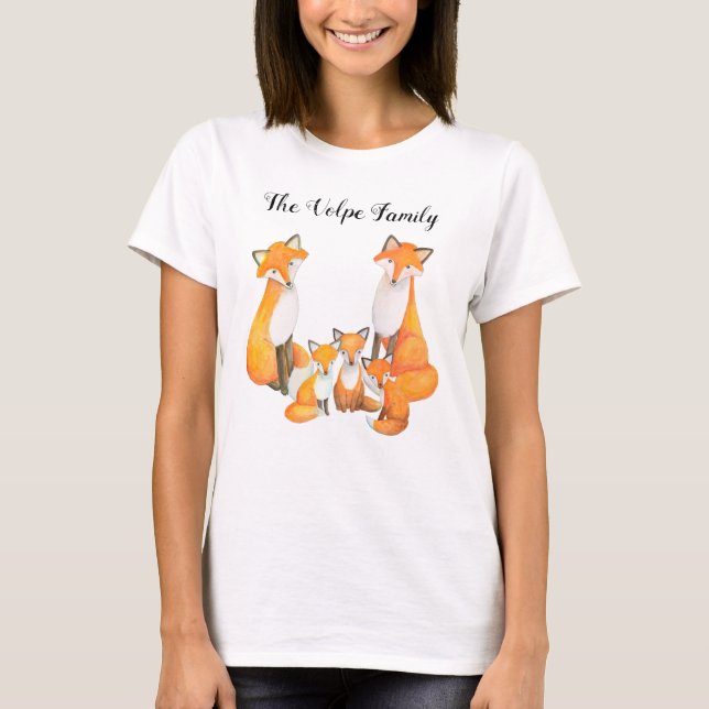 Fox Mom Dad Kids Cute red fox Custom Family of 5 T-Shirt (Front)
