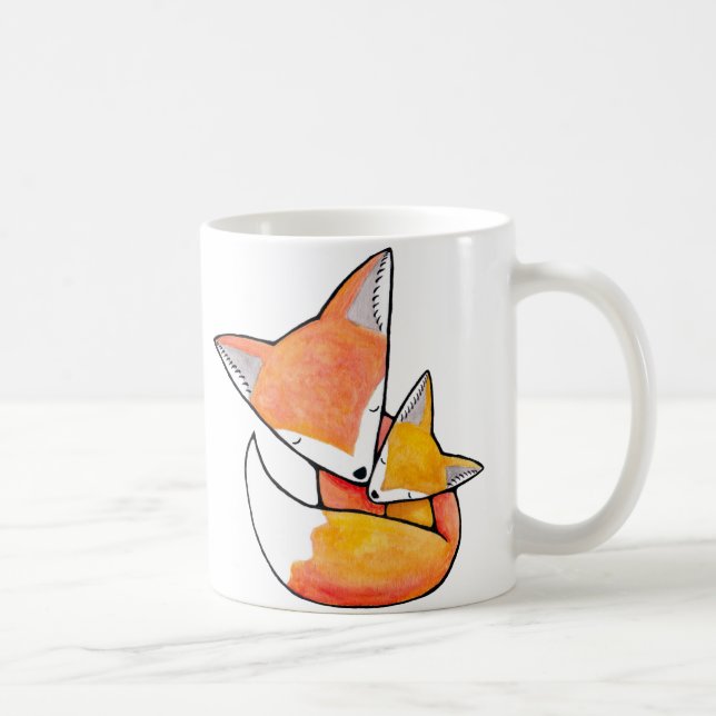 Fox Mother Child Cute Woodland Art Mug by MiKa (Right)