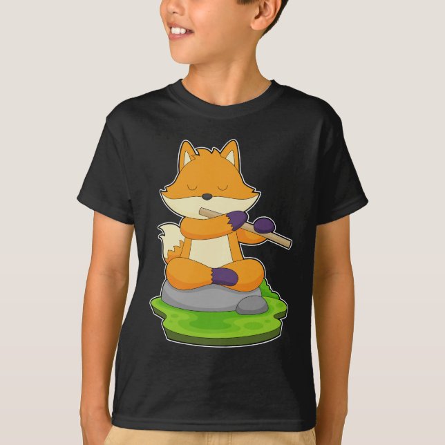 Fox Musician Flute Music T-Shirt (Front)