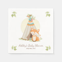 Fox Napkins woodland Baby shower Teepee pow wow