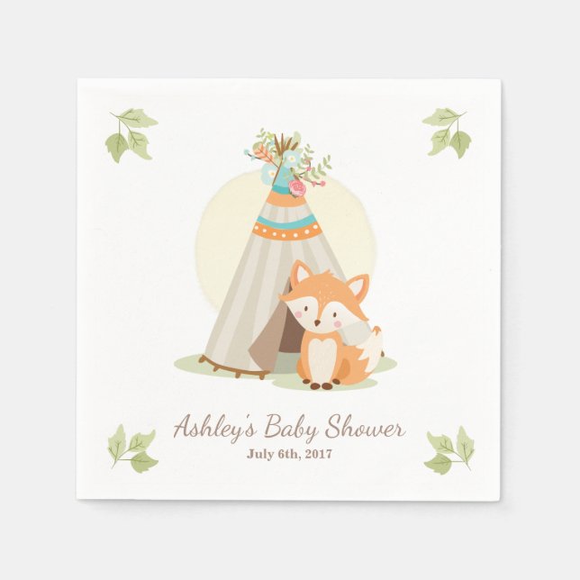 Fox Napkins woodland Baby shower Teepee pow wow (Front)