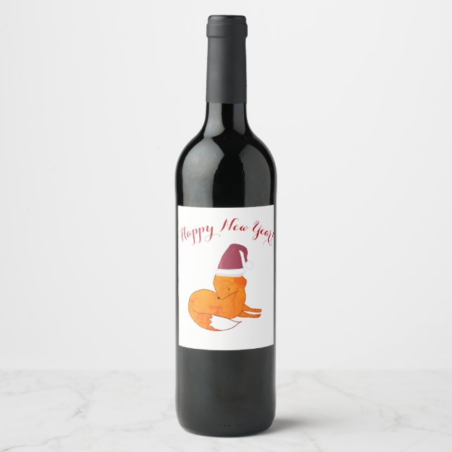Fox New Year Custom Happy New year Wine Label (Front)