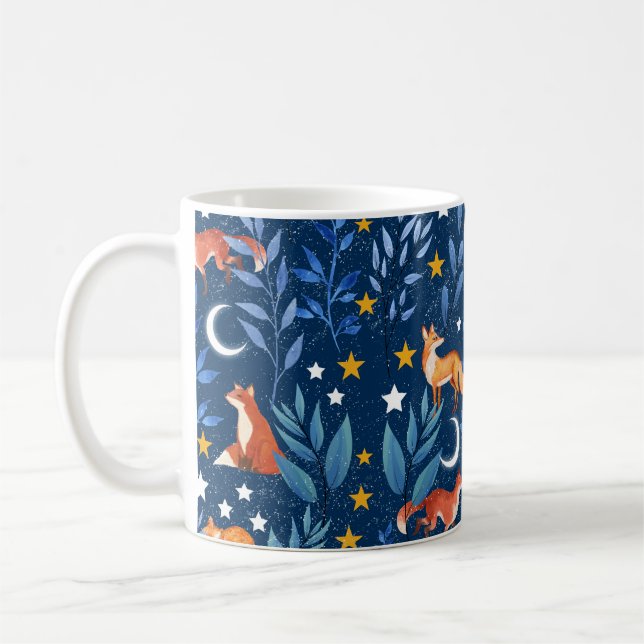 Fox Night Forest Celestial Seamless Pattern Coffee Mug (Left)