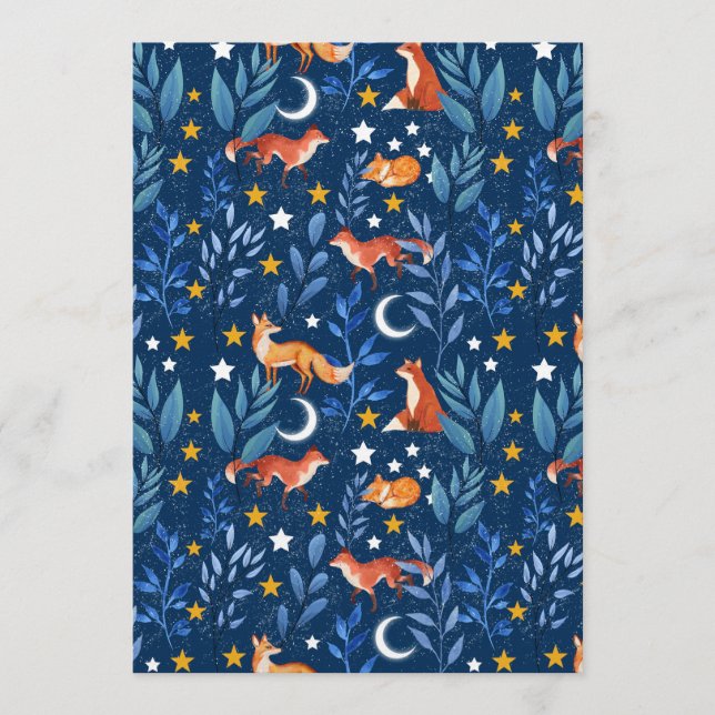Fox Night Forest Celestial Seamless Pattern Invitation (Front)