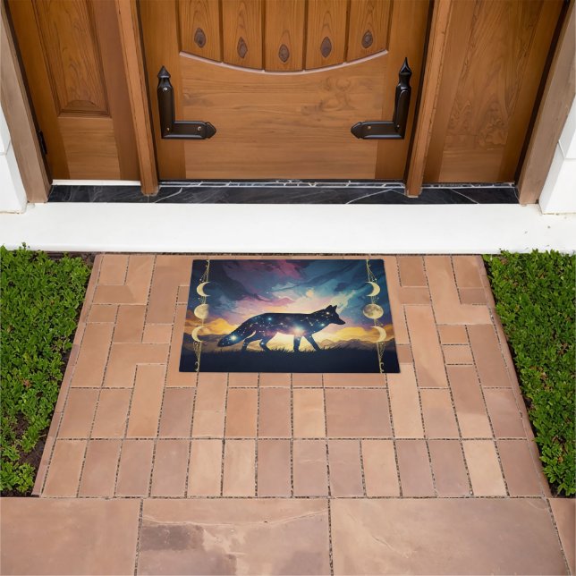 Fox Night Sky Doormat – Stars, Moon Frame, Sunset  (Outdoor)