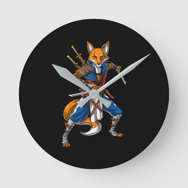 Fox Ninja Samurai Round Clock (Front)
