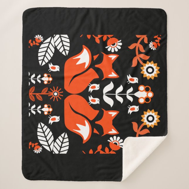 Fox Nordic Scandinavian Folk Art     Sherpa Blanket (Front)