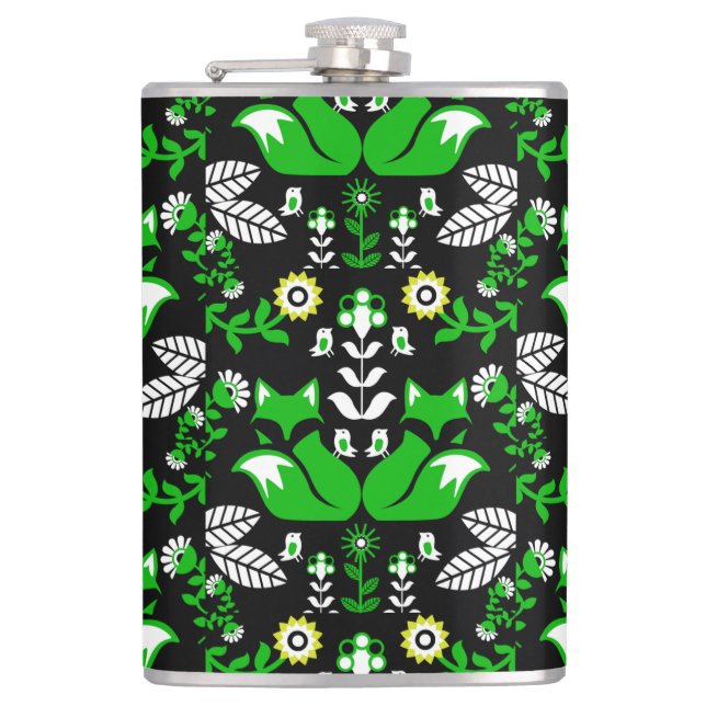 Fox Nordic Scandinavian Folk Art     Tablecloth Hip Flask (Front)
