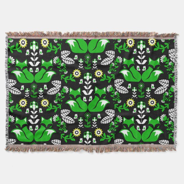 Fox Nordic Scandinavian Folk Art     Tablecloth Throw Blanket (Front)