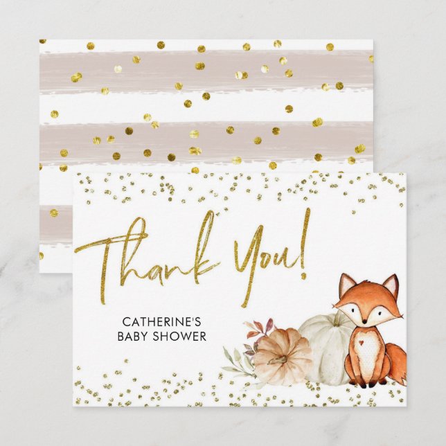 Fox Oh Boy Fall Pumpkin Baby Shower Thank You Card (Front/Back)