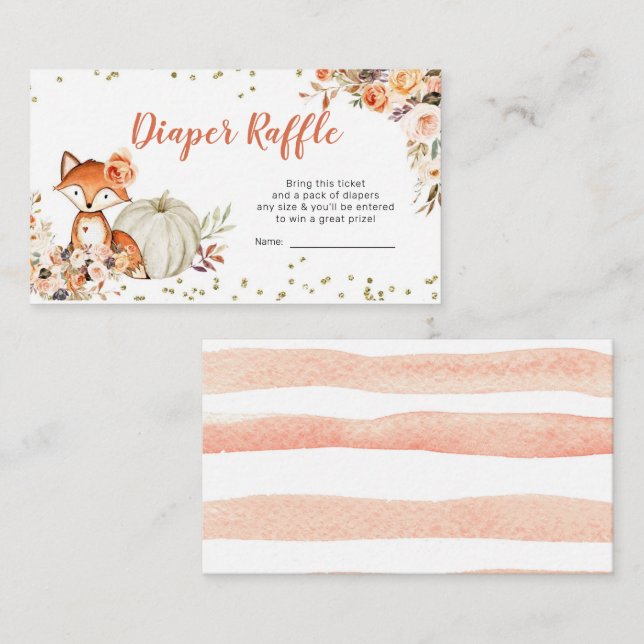 Fox Oh Girl Fall Pumpkin Baby Shower Diaper Raffle Enclosure Card (Front/Back)