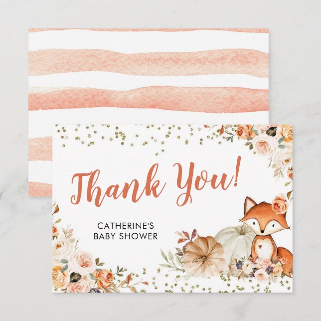 Fox Oh Girl Fall Pumpkin Baby Shower Thank You (Front/Back)