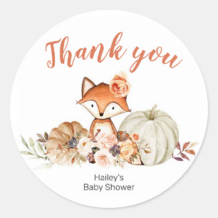 Fox Oh Girl Fall Pumpkin Baby Shower Thank You Classic Round Sticker