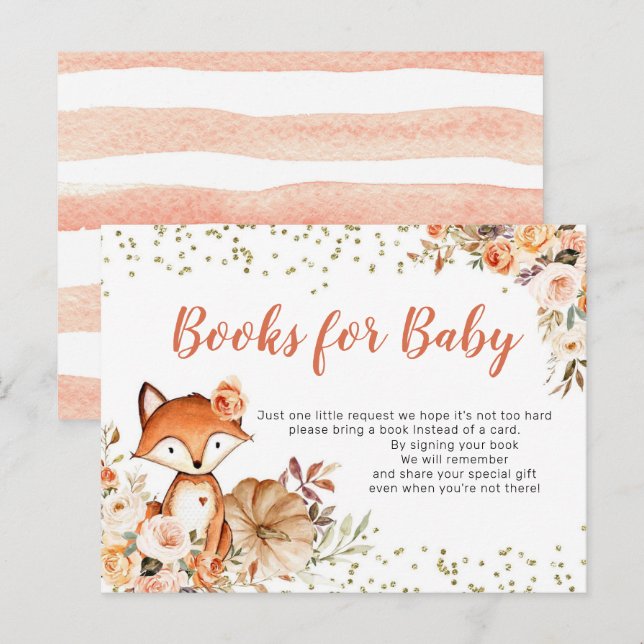 Fox Oh Girl Fall Pumpkin Books for Baby Invitation Postcard (Front/Back)