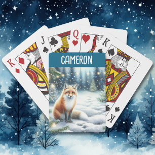 Fox on a Winter Night in the Enchanted Forest Playing Cards