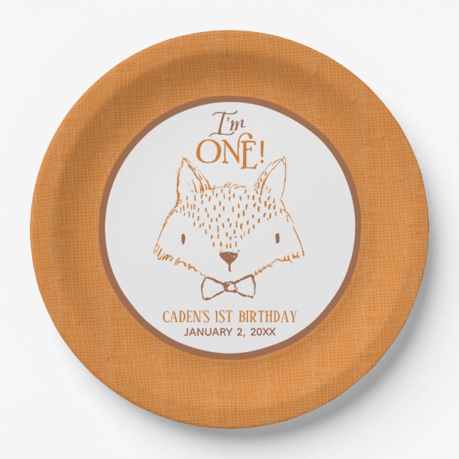 Fox Orange and White 1st Birthday Personalised Paper Plate (Front)