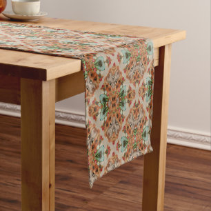 Fox Orange Beige Teal Square Design   Table Runner