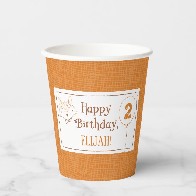 Fox Orange White 2nd Birthday Personalised Paper Cups (Front)