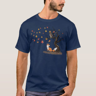 Fox Owl In Autumn Tree Maple Oak Leaves Animal T-Shirt