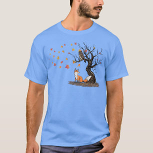 Fox Owl In Autumn Tree Maple Oak Leaves Animal T-Shirt