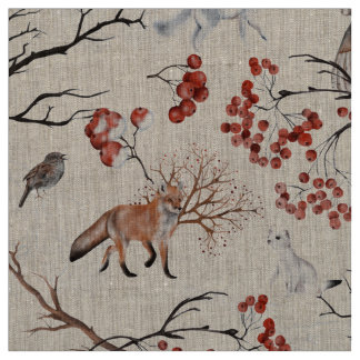 fox - owl - squirrel - tree branches fabric