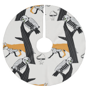 Fox, owl, tree, vintage seamless. brushed polyester tree skirt