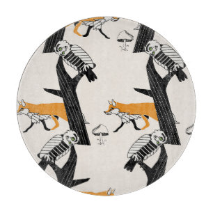 Fox, owl, tree, vintage seamless. cutting board