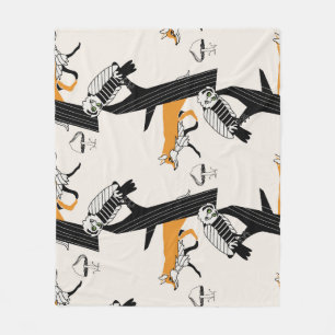 Fox, owl, tree, vintage seamless. fleece blanket