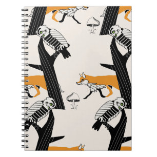 Fox, owl, tree, vintage seamless. notebook
