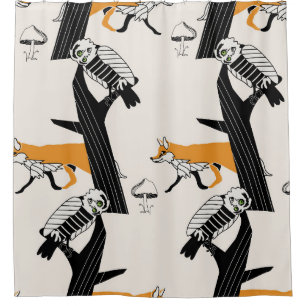 Fox, owl, tree, vintage seamless. shower curtain