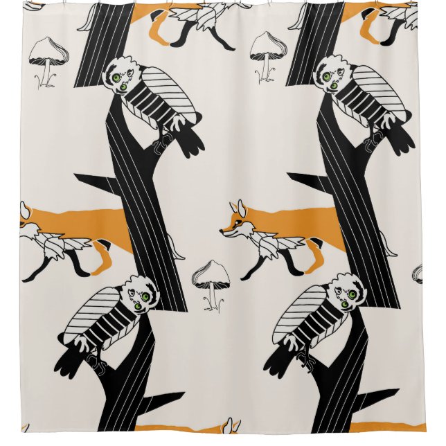 Fox, owl, tree, vintage seamless. shower curtain (Front)