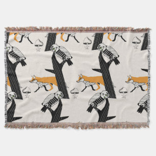Fox, owl, tree, vintage seamless. throw blanket