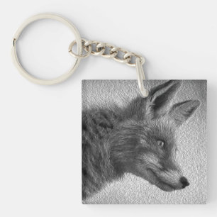 FOX PAINTING STYLE BLACK AND WHITE KEY RING